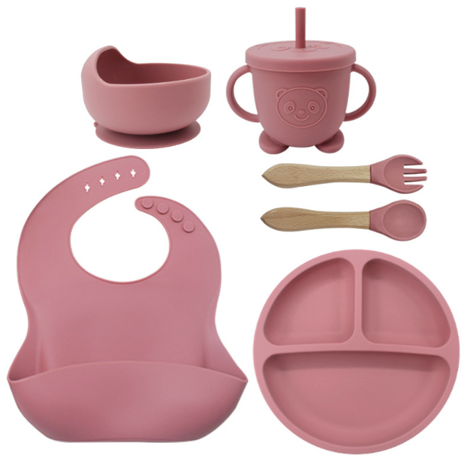 Set 7 Piese hranire din Silicon - roz