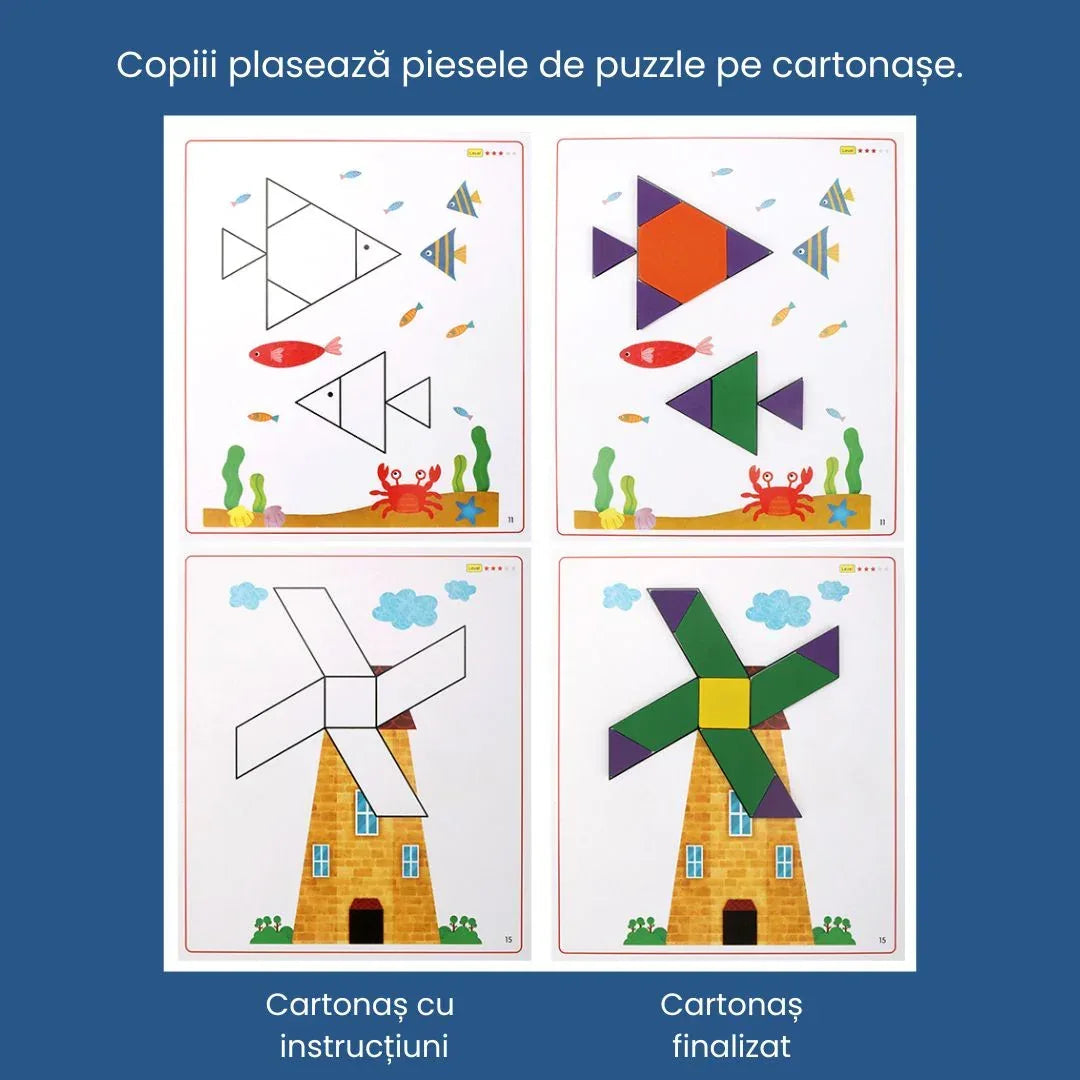 Atelierul de Forme geometrice din lemn și cartonașe, 3 ani+