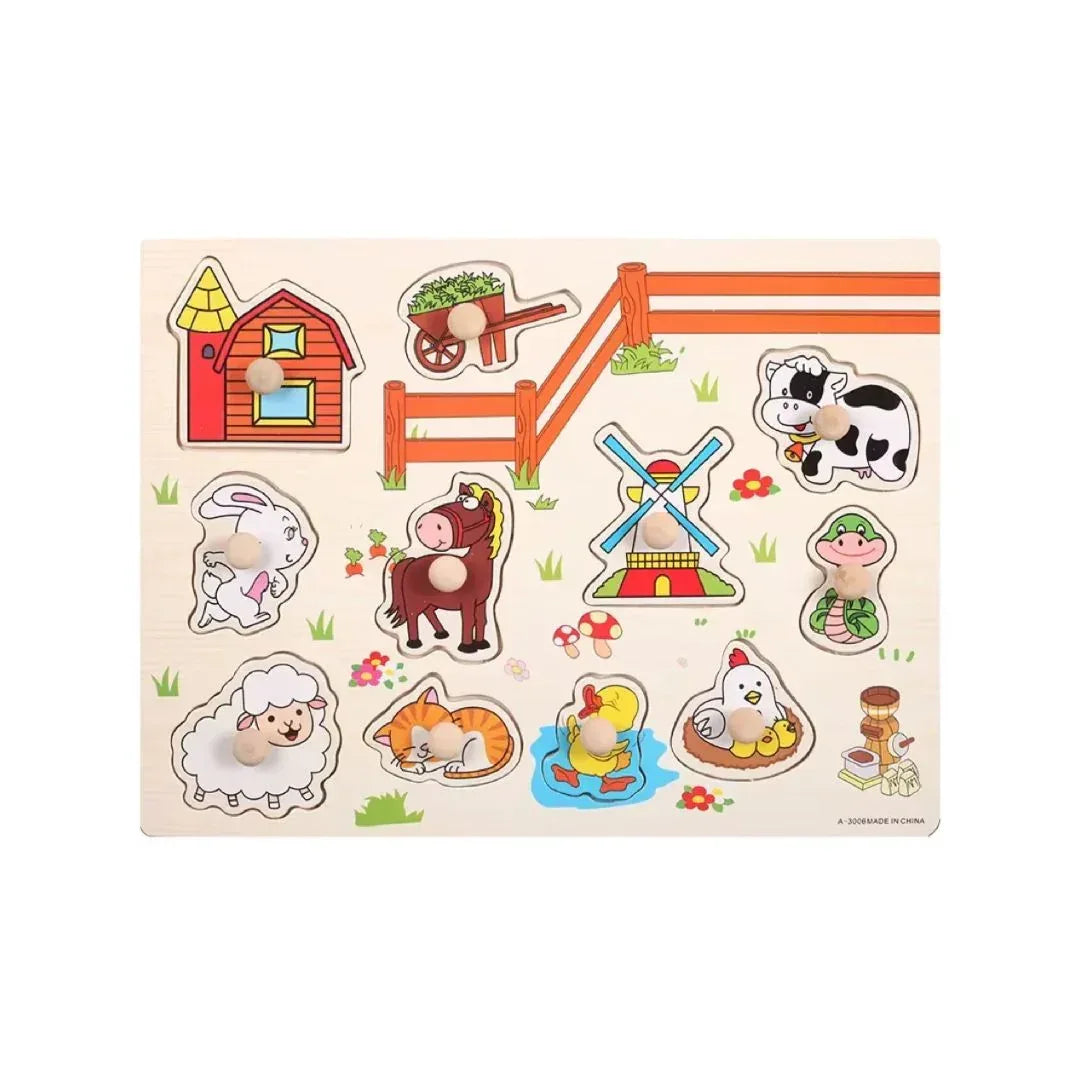Puzzle incastru din lemn, Animale Domestice, 2 ani+