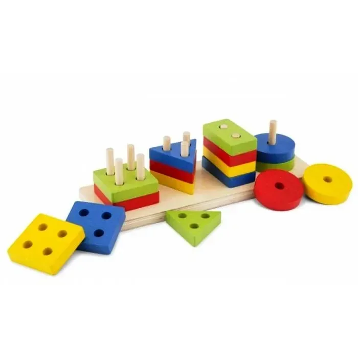 Sortator Geometric Montessori – 16 Forme din Lemn, 4 Culori