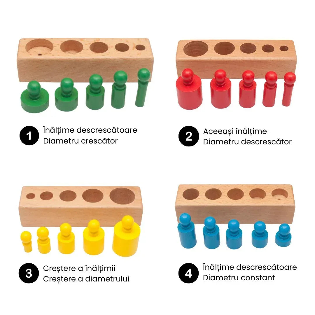 Set Cilindri Montessori din lemn, 2 ani+